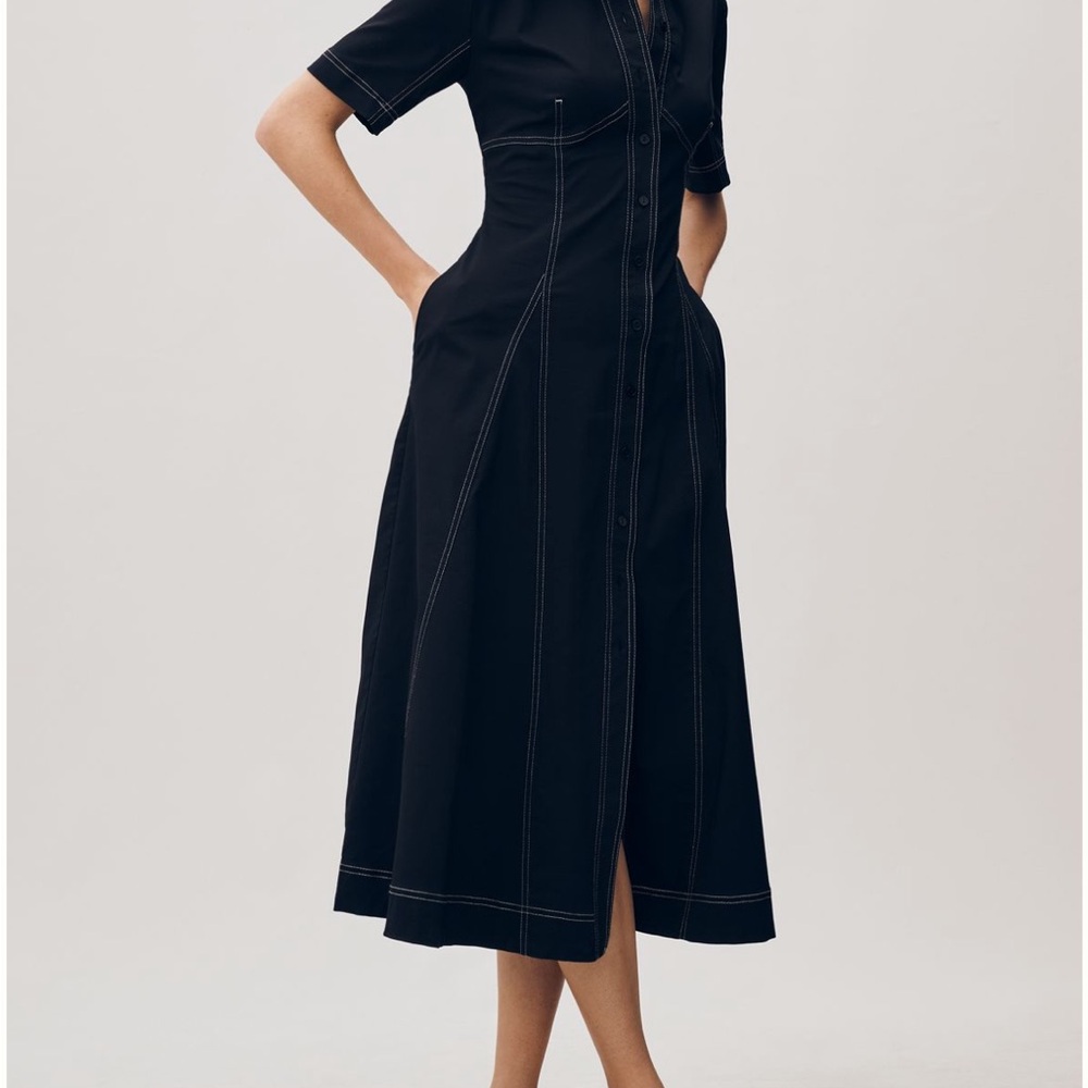 Anthropologie Exquise Short-Sleeve Seamed Pleated Midi Dress - Picture 3 of 8